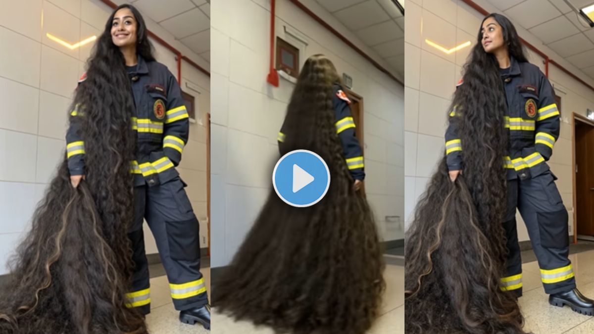 video of a young woman have long and strong hairs