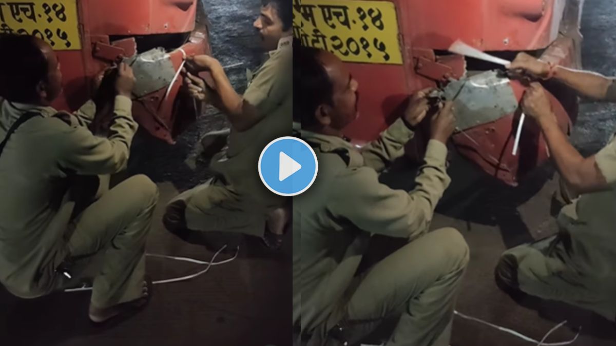st workers repairing lalpari st bus in pune
