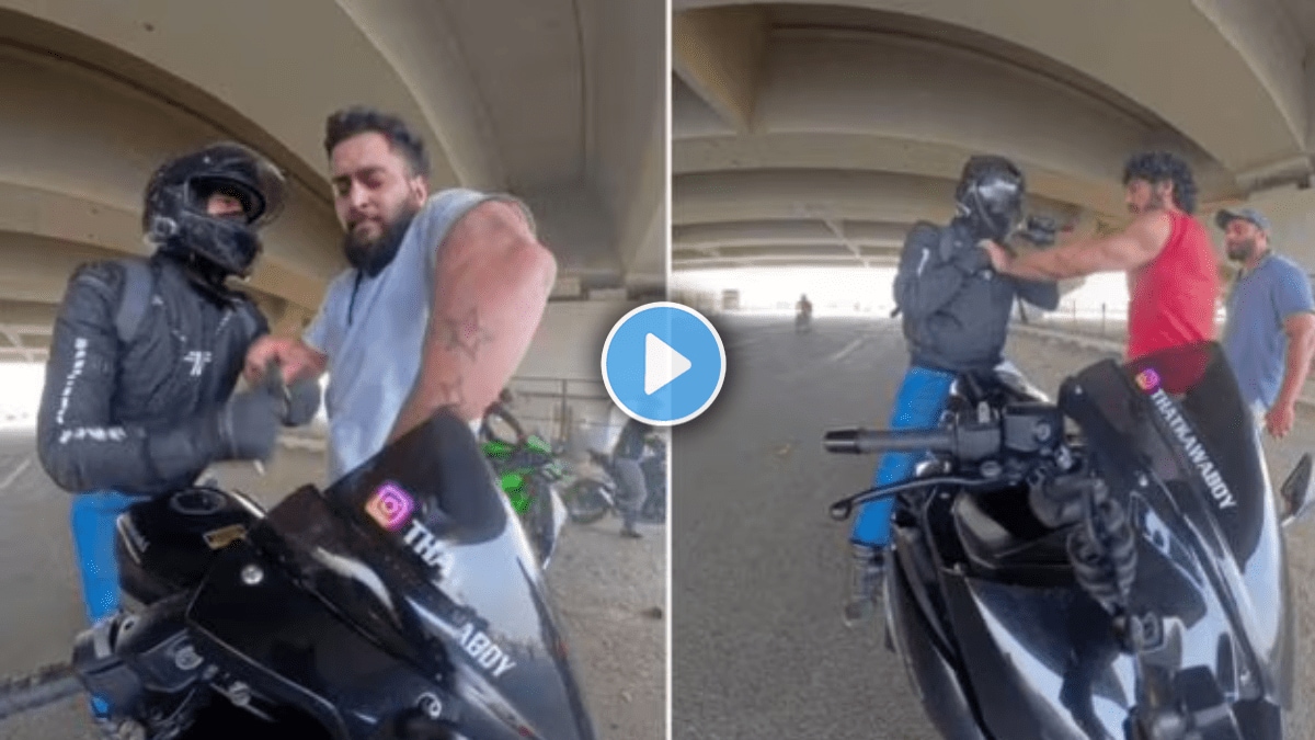 Biker smacked with stick
