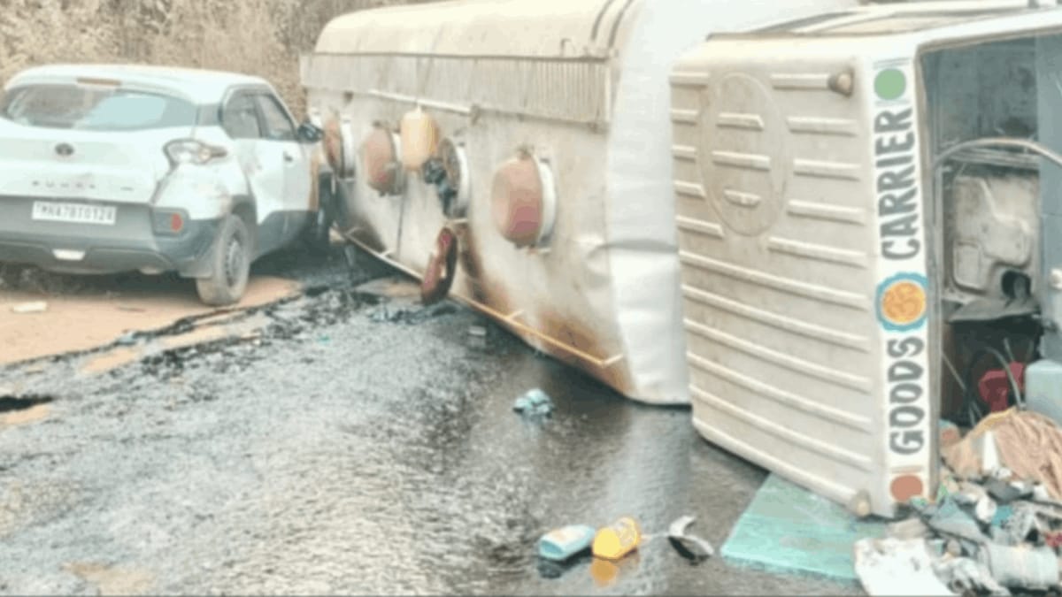 Chemical tanker hits Tata Punch car at Anjanari Traffic disrupted on Mumbai-Goa highway