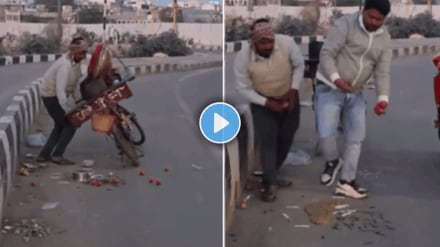 Emotional video of seller his chole kulche stall collapsed in midroad video viral on social media
