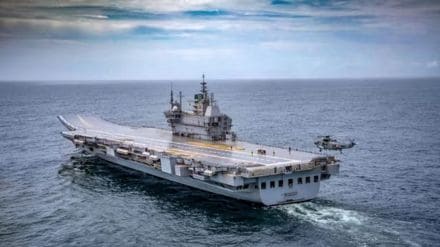 INS Vikrant sailing in the Arabian Sea as part of India's strategic response to escalating tensions with Pakistan