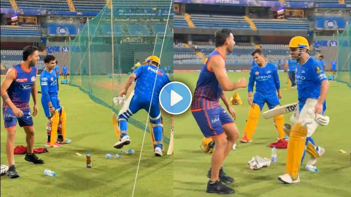 MS Dhoni Runs To Hit Deepak Chahar With The Bat During CSK Net Session VIDEO viral MI vs CSK IPL 2025