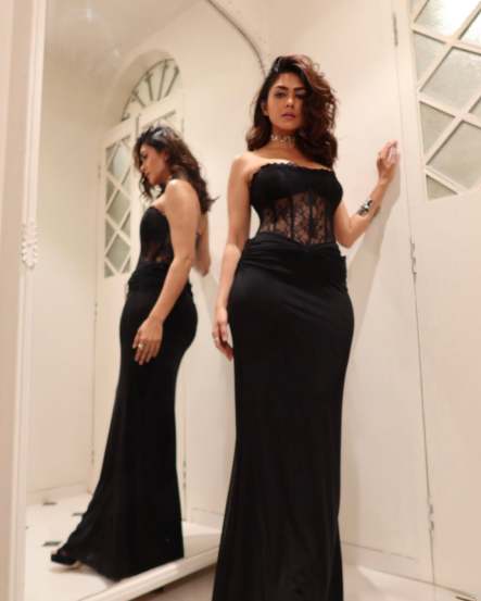 Mrunal Thakur Black Off Shoulder Dress