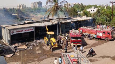 in Nashik Massive fire breaks out at plywood warehouse situation under control after eight hours