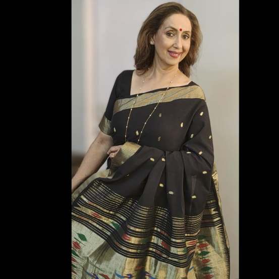 Neena Kulkarni Black Cotton Paithani Saree