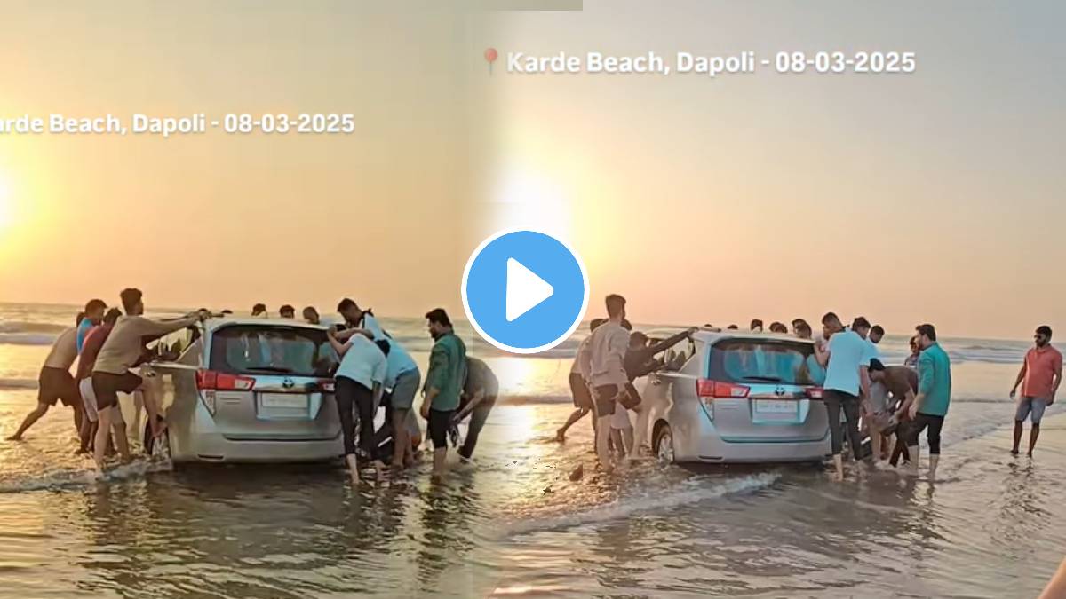 Brand new car stuck at sea beach ride got costly video goes viral on social media