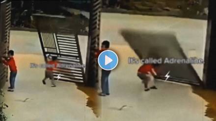 Small boys playing with gate Suddenly gate Fall