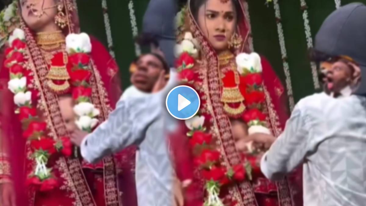 Boy touch birde stomach at the weeding