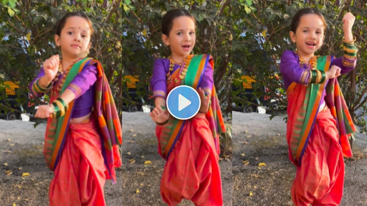Cute Small girl wearing saree and dance