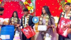 बापरे! नवरदेवांच्या मित्रांचा कहर… गिफ्ट म्हणून दिला निळा ड्रम; VIDEO पाहून नेटकरी म्हणाले, “ट्रेंडच्या नादात लोक पागल…”