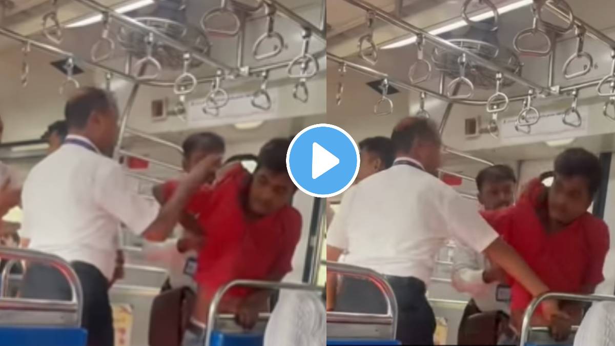 Virar local shocking video TC beats up young man in Virar AC local train for not having ticket video goes viral
