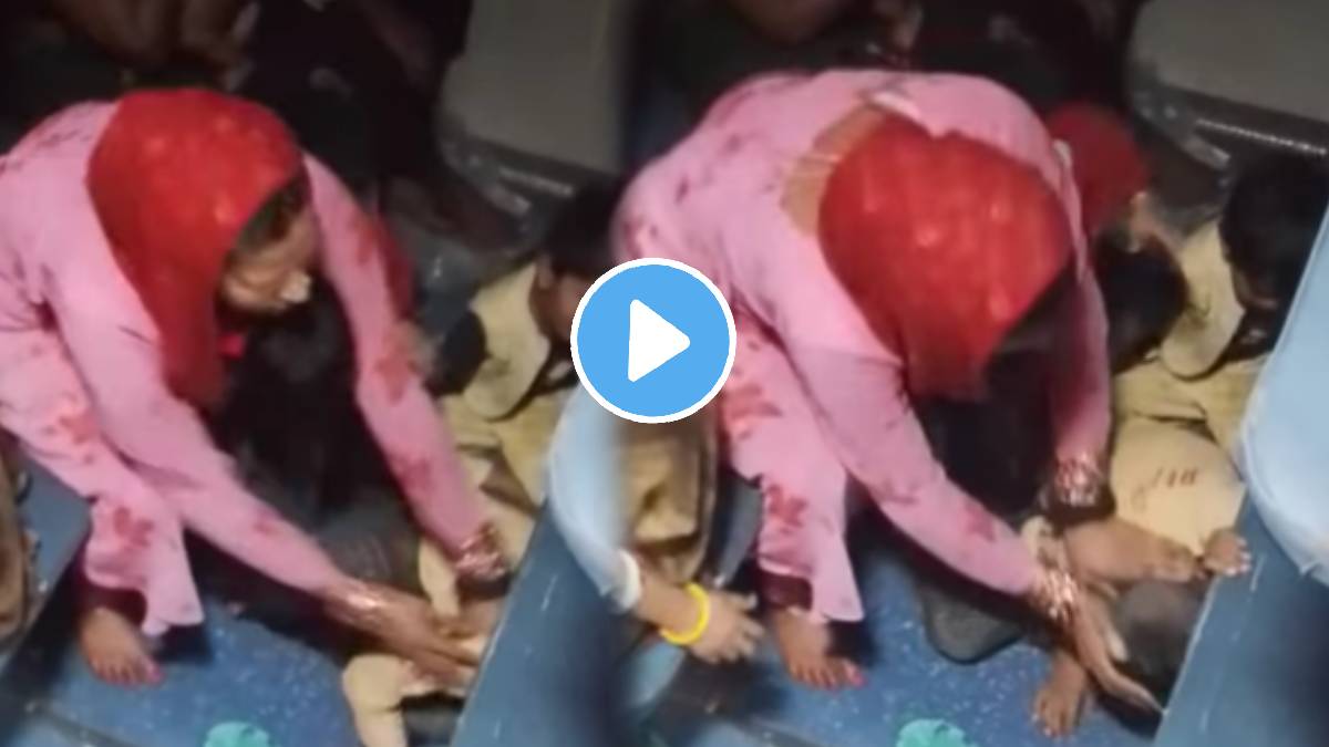 Shocking video mother beat her innocent sons badaly in train video goes viral on social media