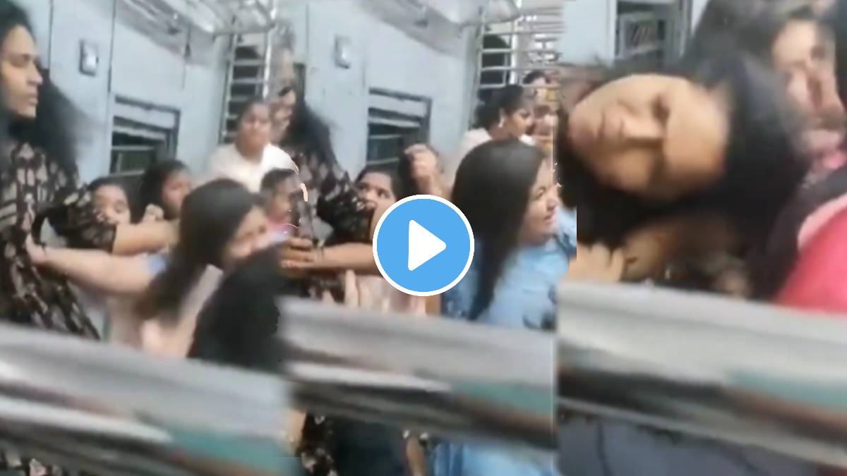 Shocking viral video Women commuters fight over seat in Mumbai local train