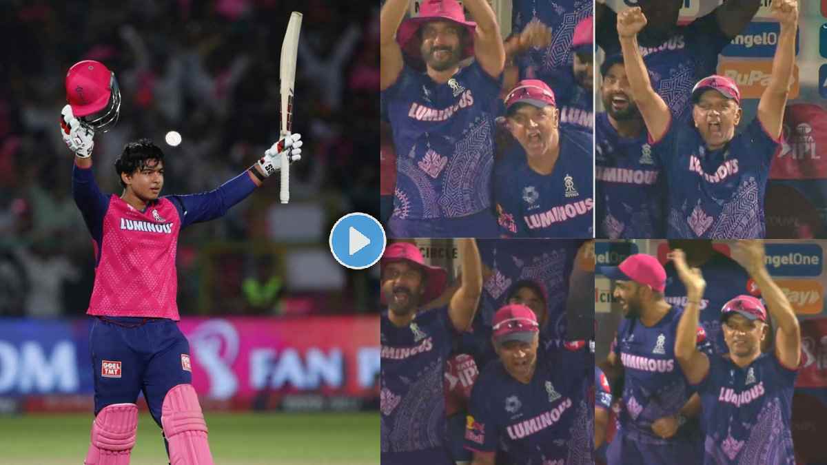 Rahul Dravid Reaction on Vaibhav Suryavanshi Century He Jumps Despite Injury Video IPL 2025