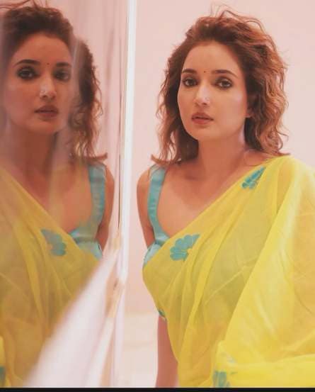 Rupali Bhosle Yellow HandPainted Saree