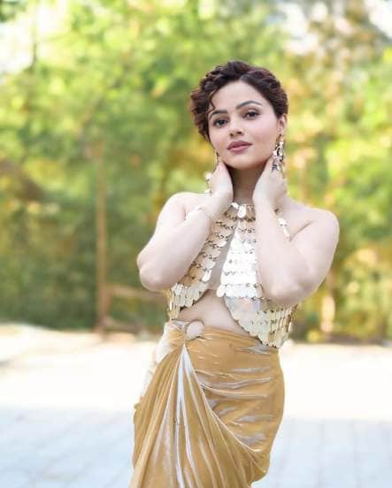 Rubina Dilaik Looks Glamorous in Green Saree with Pink Elephant Design
