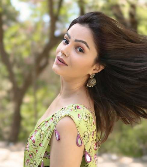 Rubina Dilaik Looks Glamorous in Green Saree with Pink Elephant Design