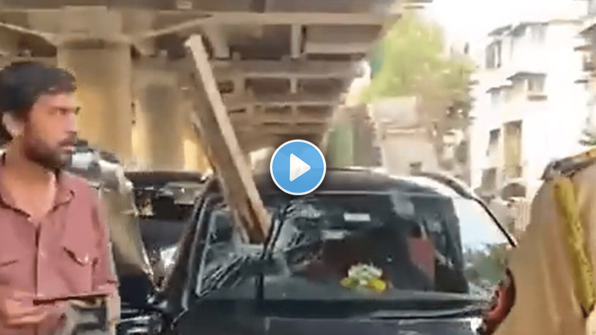 Viral video Concrete beam falls from Mumbai flyover pierces car windscreen