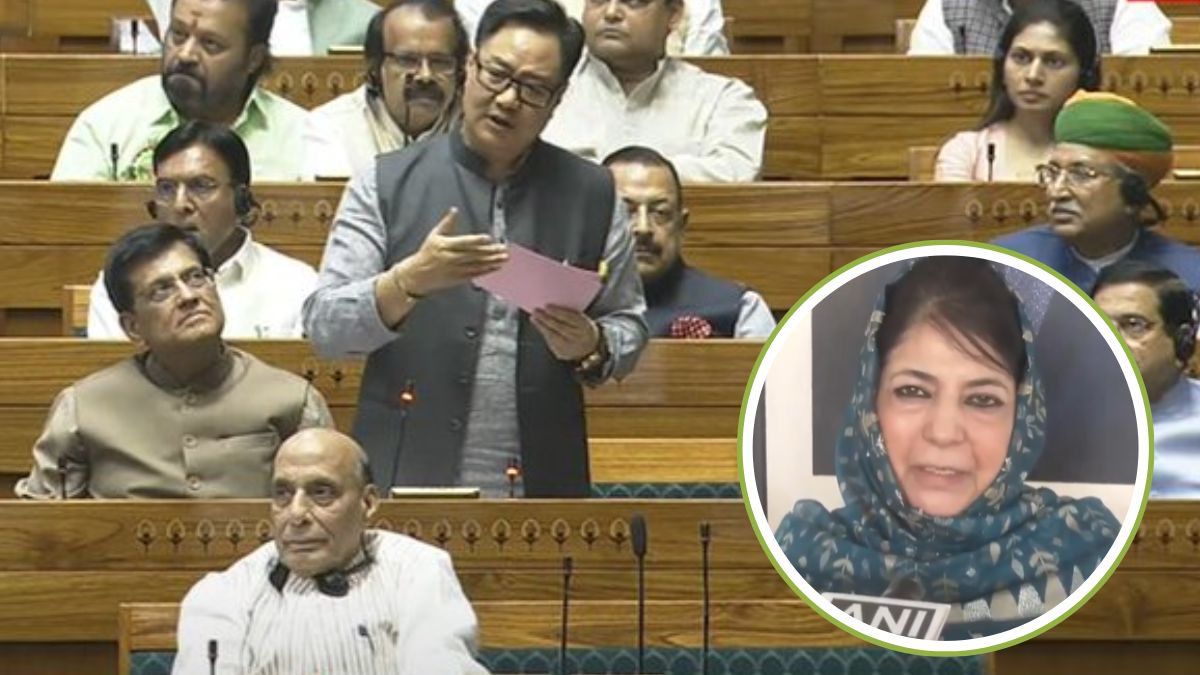 Mehbooba Mufti criticizing BJP after the introduction of the Waqf Bill, warning of the country's ruin under their rule.