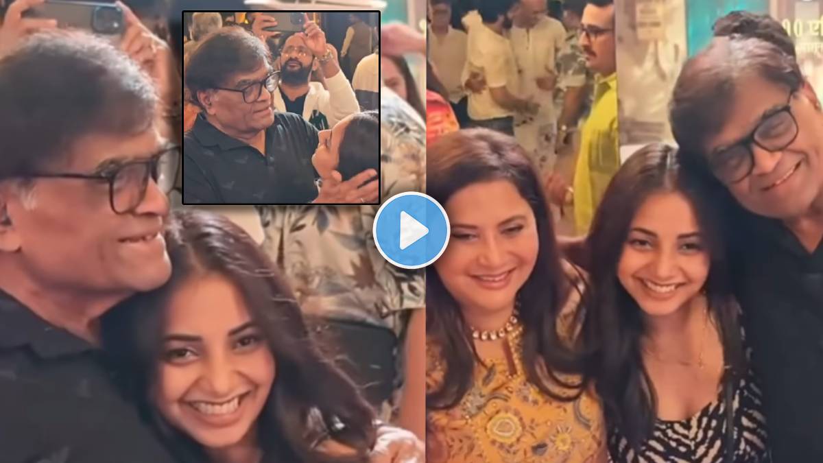 actress sayali sanjeev meets ashok saraf and nivedita at premiere show