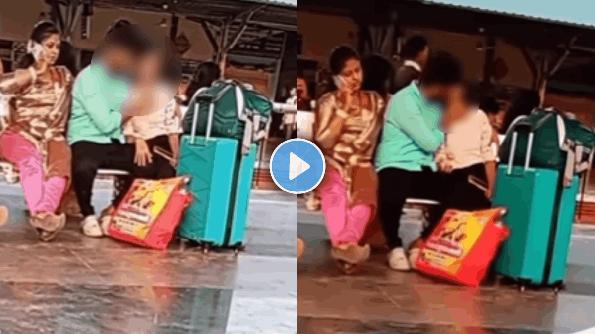 Couple kissing romance at railway station video viral on social media