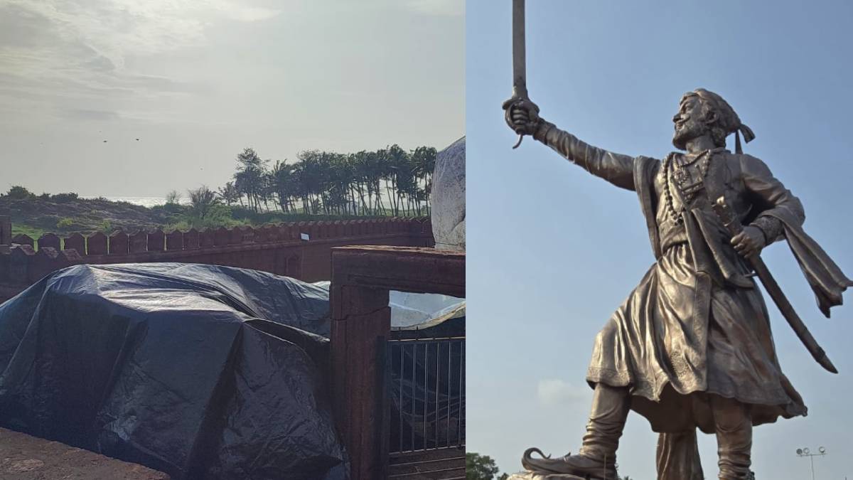 Shivaji Maharaj in grand statue at Rajkot fort
