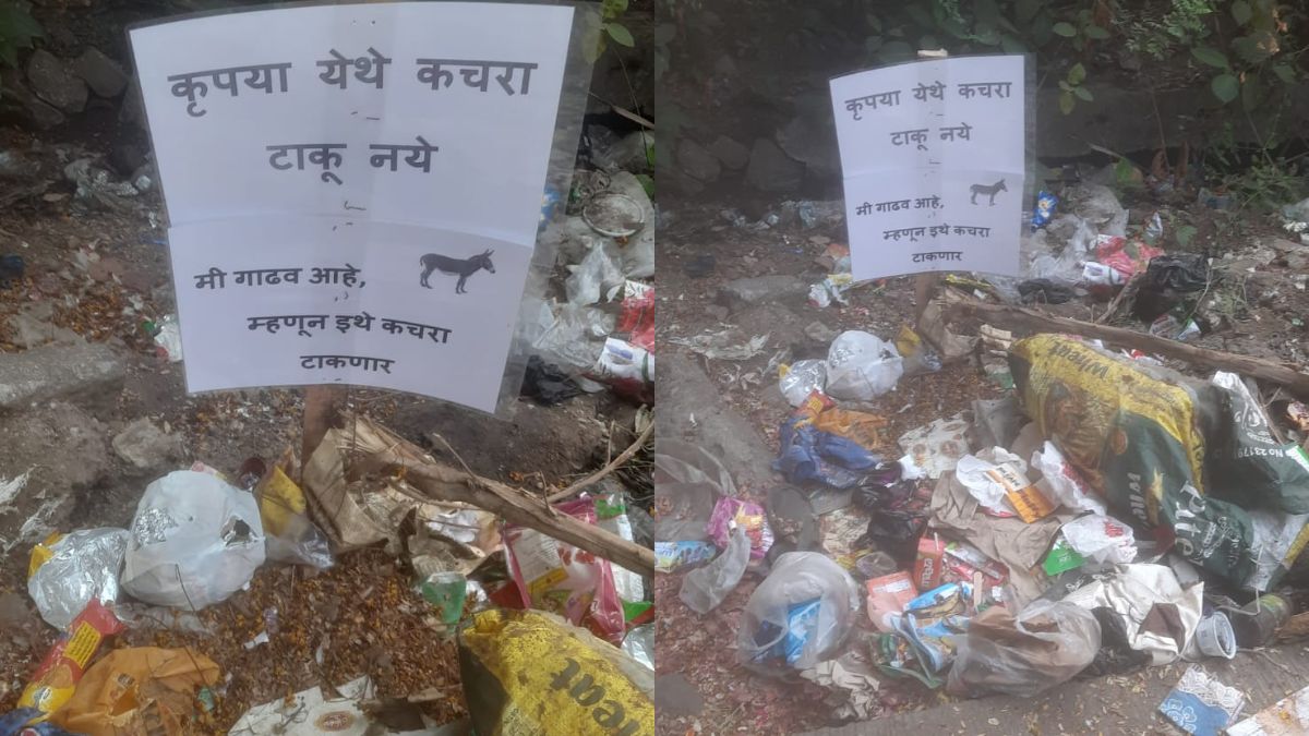 Those who throw garbage in public places in Dombivli MIDC are compared to donkeys