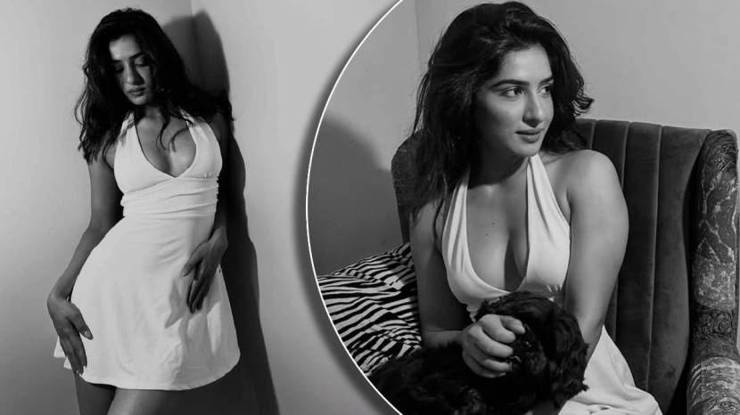 neha khan bold in sleeveless white dress
