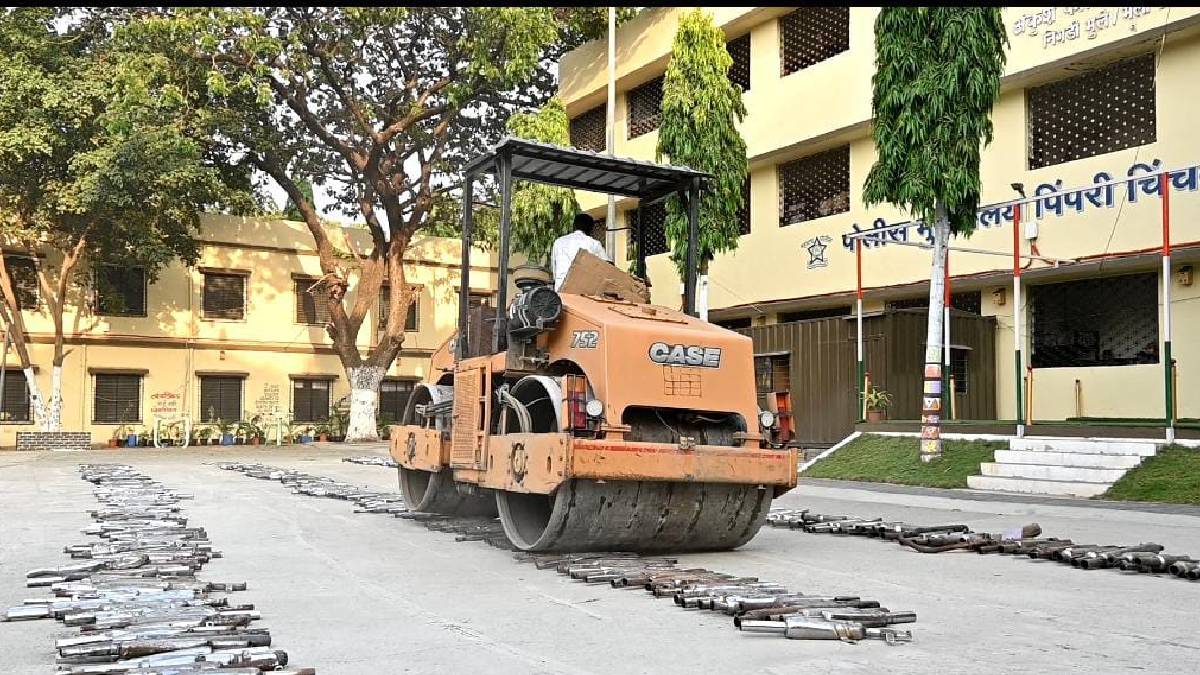 Pimpri Chinchwad police destroyed a noisy silencer by using a road roller Pune news