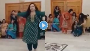video of a woman is dancing on bole chudiyan and fell down