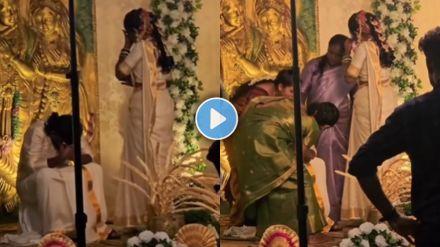 Bride and groom crying emotionally during wedding ceremony