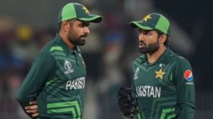 Babar Azam and Mohammad Rizwan during a press conference, with tension visible