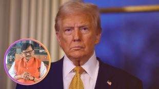 Sanjay Raut addressing media, referring to Donald Trump as 'sarpanch' during remarks on US involvement