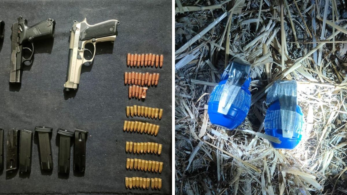 Security forces in Amritsar display seized arms and ammunition near India-Pakistan border