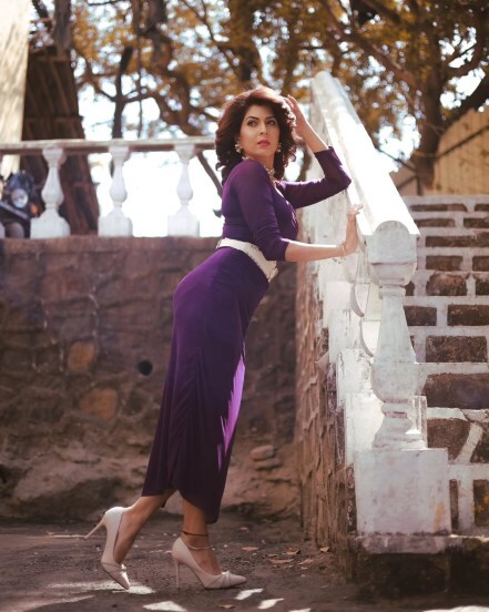 Madhavi Nimkar Purple Dress Look