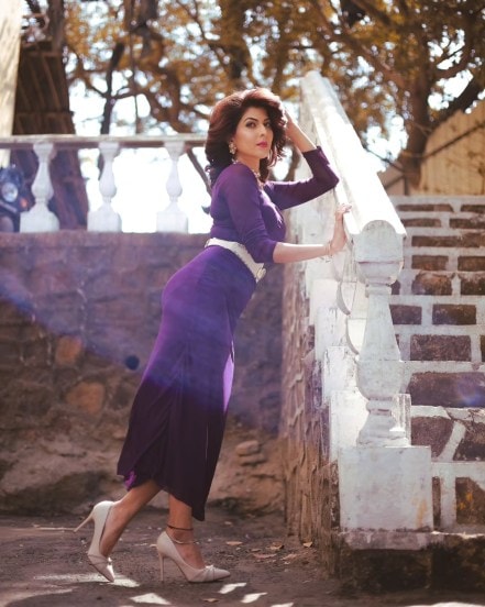 Madhavi Nimkar Purple Dress Look