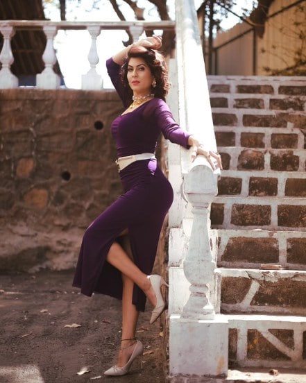 Madhavi Nimkar Purple Dress Look