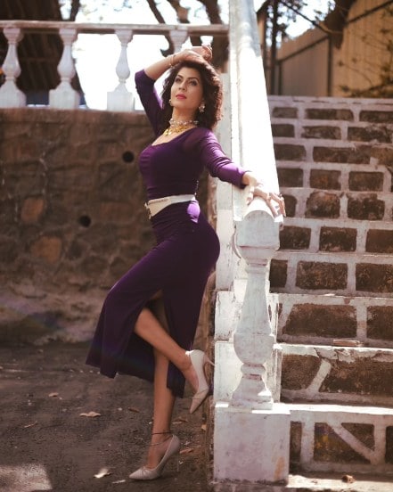 Madhavi Nimkar Purple Dress Look