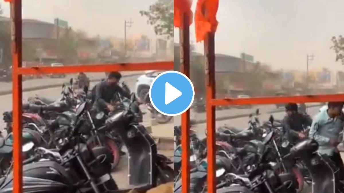 Shocking video nashik strong wind in iron sheet flew young man life was saved video