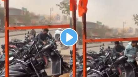Shocking video nashik strong wind in iron sheet flew young man life was saved video