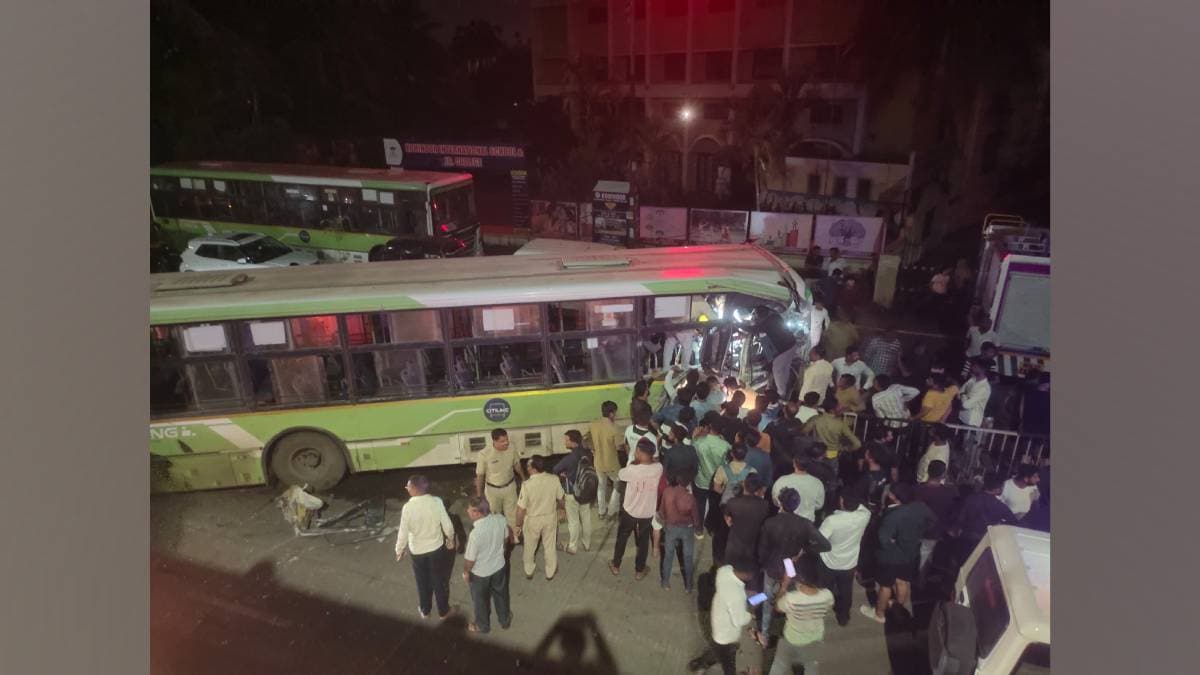 nashik Citylink bus accidents continue on Wednesday a bus hit divider near K K Wagh College