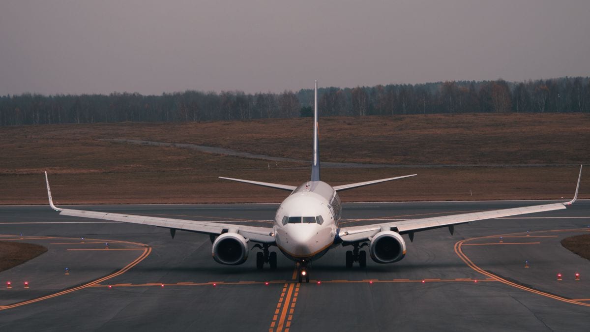 Security personnel inspecting Chennai-Colombo flight at Sri Lankan airport