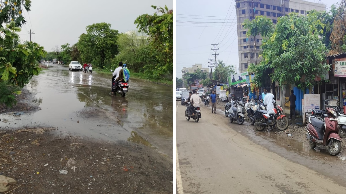 Digging during monsoon on the road leading to Palghar district headquarters