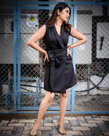 Prajakta Mali Black Dress Stylish Look