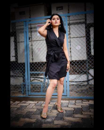 Prajakta Mali Black Dress Stylish Look