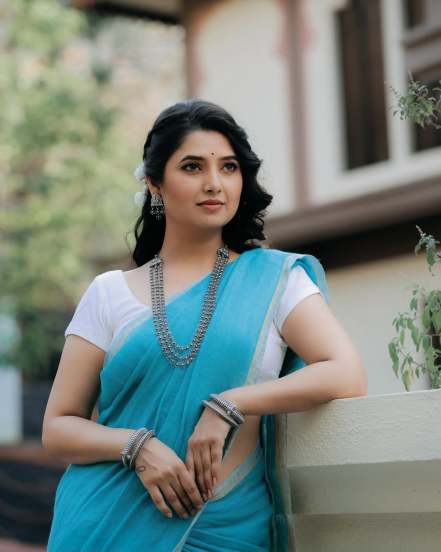 Prajakta Mali Brown Saree Look
