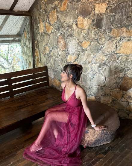 Purva Shinde Pink Gown Bold Look