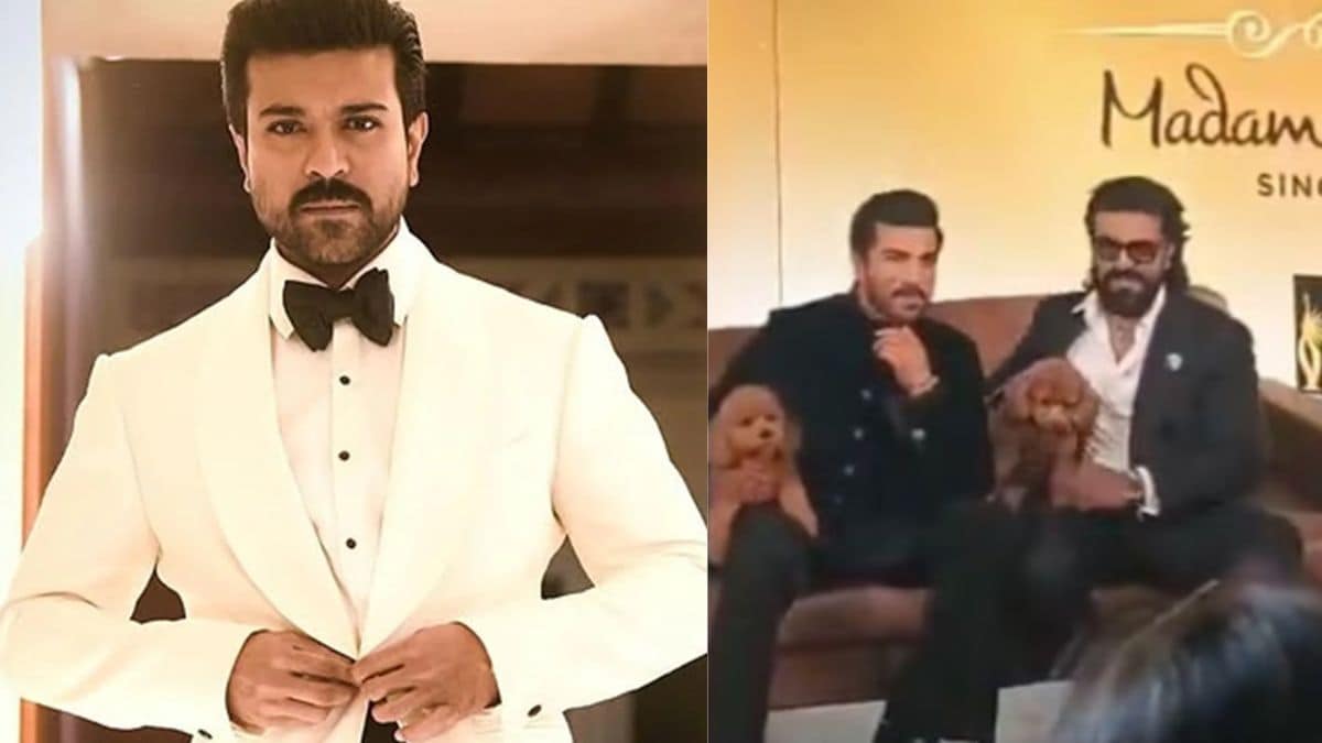 ram charan unveils his wax statue at madame tussauds wax museum in london with pet dog rhyme
