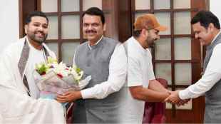 Maharashtra CM Devendra Fadanvis meets Rohit Sharma Gives Best Wishes after Test retirement See Photos